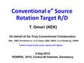 Conventional e + Source Rotation Target R/D T. Omori (KEK) ANL, IHEP, Hiroshima U, U of Tokyo, KEK, DESY, U of Hamburg, CERN 3-Sep-2015 POSIPOL 2015, Cockcroft.