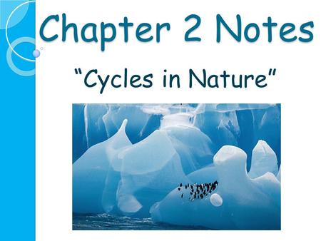 Chapter 2 Notes “Cycles in Nature”. The Water Cycle The water cycle is the movement of water between the oceans, atmosphere, land, and living things.