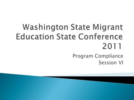 Program Compliance Session VI.  Review what is compliance monitoring.  How monitoring occurs in Washington State.  Review monitoring components and.