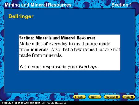 Mining and Mineral ResourcesSection 1 Bellringer.