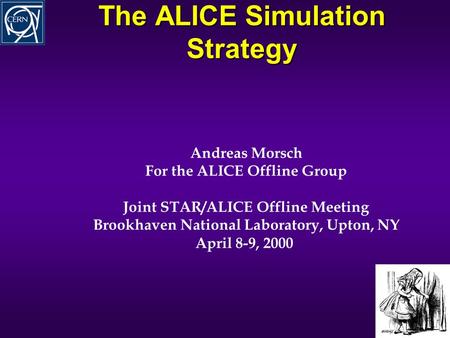 The ALICE Simulation Strategy Andreas Morsch For the ALICE Offline Group Joint STAR/ALICE Offline Meeting Brookhaven National Laboratory, Upton, NY April.
