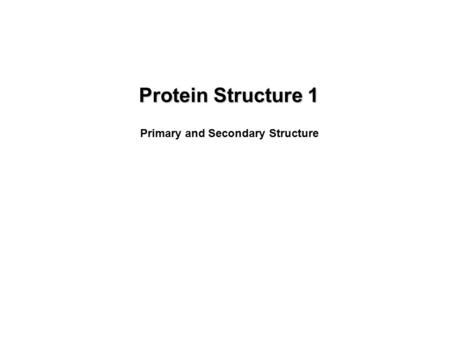 Protein Structure 1 Primary and Secondary Structure.