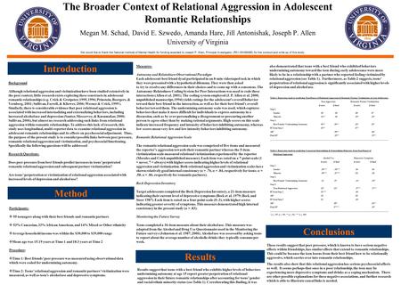 The Broader Context of Relational Aggression in Adolescent Romantic Relationships Megan M. Schad, David E. Szwedo, Amanda Hare, Jill Antonishak, Joseph.