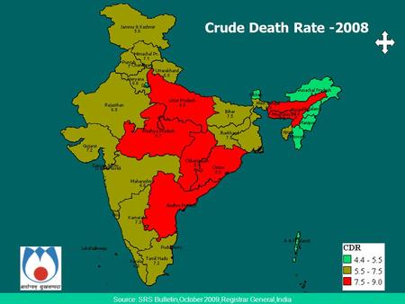 Source: SRS Bulletin,October 2009,Registrar General,India Crude Death Rate -2008.