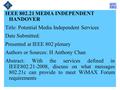 21-10-00xx-001 IEEE 802.21 MEDIA INDEPENDENT HANDOVER Title: Potential Media Independent Services Date Submitted: Presented at IEEE 802 plenary Authors.