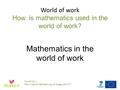 World of work How is mathematics used in the world of work? Mathematics in the world of work Tool # WA-1