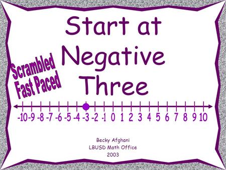 Start at Negative Three Becky Afghani LBUSD Math Office 2003.