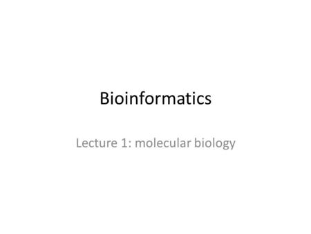 Bioinformatics Lecture 1: molecular biology. Background The student can refer to “overview of cell biology” look at the macroscopic manifestation of the.