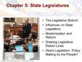 Copyright © 2011 Pearson Education, Inc. Publishing as Longman Chapter 5: State Legislatures The Legislative Branch Influences on State Legislators Modernization.