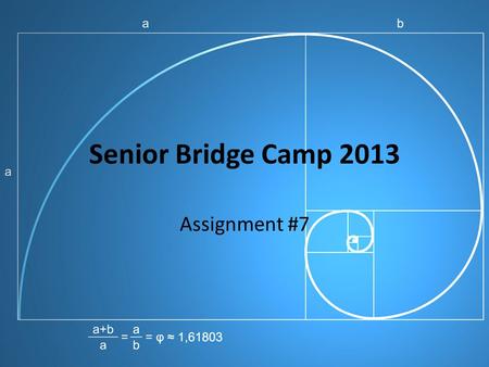 Senior Bridge Camp 2013 Assignment #7. Assignment Your assignment is to make a PowerPoint presentation about the famous mathematician you chose to research.