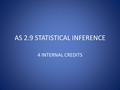 AS 2.9 STATISTICAL INFERENCE 4 INTERNAL CREDITS. SAMPLE STATISTICS REVISION Sample statistics are used to analyse and summarise data. This lesson is revision.