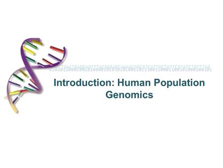 010101100010010100001010101010011011100110001100101000100101 Introduction: Human Population Genomics ACGTTTGACTGAGGAGTTTACGGGAGCAAAGCGGCGTCATTGCTATTCGTATCTGTTTAG.