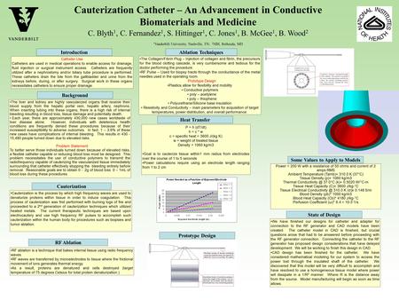 Cauterization Catheter – An Advancement in Conductive Biomaterials and Medicine C. Blyth 1, C. Fernandez 1, S. Hittinger 1, C. Jones 1, B. McGee 1, B.