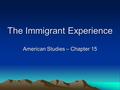 The Immigrant Experience American Studies – Chapter 15.