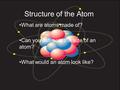 Structure of the Atom What are atoms made of? Can you estimate the size of an atom? What would an atom look like?