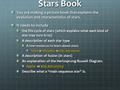 Stars Book You are making a picture book that explains the evolution and characteristics of stars. It needs to include the life cycle of stars (which explains.