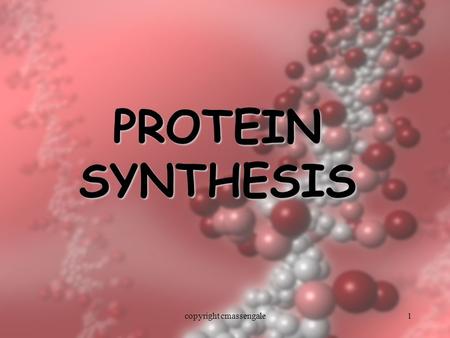 1 PROTEIN SYNTHESIS copyright cmassengale. 2 Protein Synthesis DNA ‘s code must be copied and taken to the ribosomes.DNA ‘s code must be copied and taken.