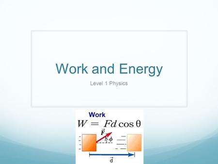 Work and Energy Level 1 Physics. OBJECTIVES AND ESSENTIAL QUESTIONS OBJECTIVES Define and apply the concepts of work done by a constant force, potential.