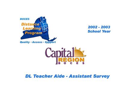 CRB Distance Learning Project DL Aide - Assistant Survey 2002 – 2003 School Year... BOCES Distance Learning Program Quality Access Support.