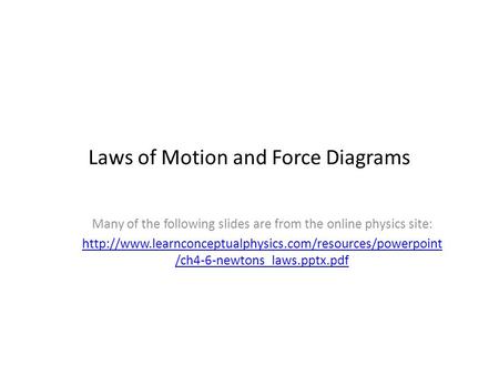 Laws of Motion and Force Diagrams Many of the following slides are from the online physics site: