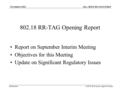 Doc.: IEEE 802.18-02/036r0 Submission November 2002 Carl R. Stevenson, Agere Systems 802.18 RR-TAG Opening Report Report on September Interim Meeting Objectives.