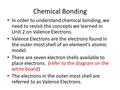 Chemical Bonding In order to understand chemical bonding, we need to revisit the concepts we learned in Unit 2 on Valence Electrons. Valence Electrons.