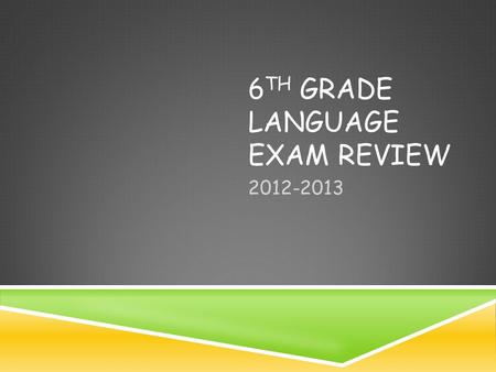 6 TH GRADE LANGUAGE EXAM REVIEW 2012-2013. PARTS OF SPEECH.