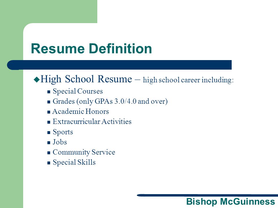 resume workshop a presentation brought to you by the bishop mcguinness english department