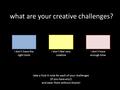 What are your creative challenges? I don’t have the right tools I don’t feel very creative I don’t have enough time take a Post-It note for each of your.