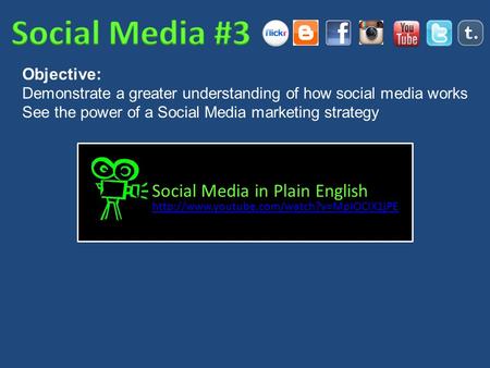 Objective: Demonstrate a greater understanding of how social media works See the power of a Social Media marketing strategy