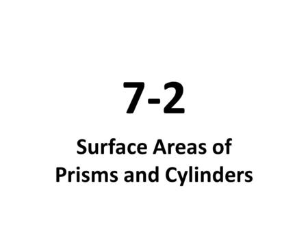 7-2 Surface Areas of Prisms and Cylinders. Geogebra Net of a Rectangular Prism Net of a Square Pyramid Net of a Cylinder Net of a Cube Surface Area of.