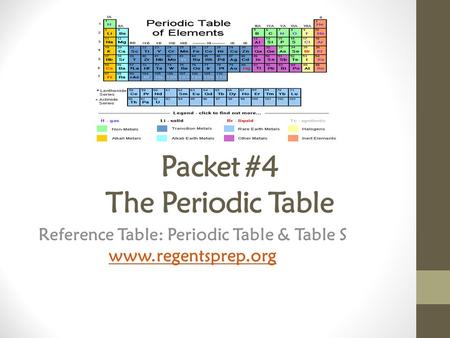 Packet #4 The Periodic Table Reference Table: Periodic Table & Table S www.regentsprep.org.