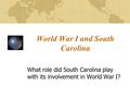 World War I and South Carolina What role did South Carolina play with its involvement in World War I?
