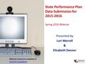 State Performance Plan Data Submission for 2015-2016 Spring 2016 Webinar Presented by Lori Merrell & Elizabeth Danner Webinar handouts available at www.bit.ly/spptexas.