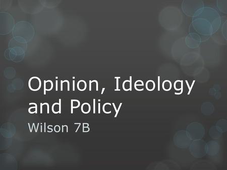 Opinion, Ideology and Policy Wilson 7B. US Diversity  Social Class  Not well defined (US)  Less important (Europe)  Not a voting block  Party affiliation.