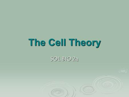The Cell Theory SOL BIO 2a. The Cell Theory  The development and refinement of magnifying lenses and light microscopes made the observation and description.