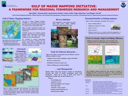 GULF OF MAINE MAPPING INITIATIVE: A FRAMEWORK FOR REGIONAL FISHERIES RESEARCH AND MANAGEMENT Sara Ellis 1, Thomas Noji 2, Susan Snow-Cotter 3, Brian Todd.