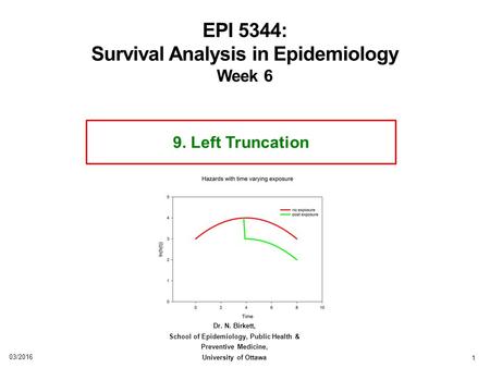 EPI 5344: Survival Analysis in Epidemiology Week 6 Dr. N. Birkett, School of Epidemiology, Public Health & Preventive Medicine, University of Ottawa 03/2016.