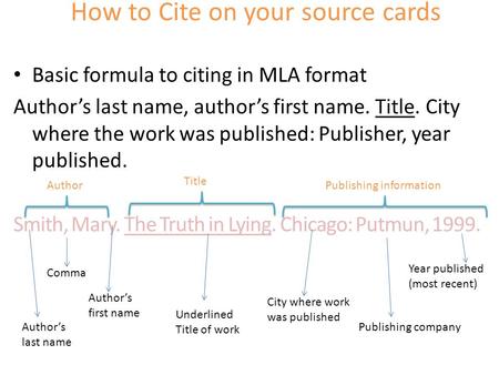 Mla bibliography information card