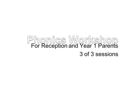 For Reception and Year 1 Parents 3 of 3 sessions.