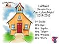 Hartwell Elementary Curriculum Night 2014-2015 2 nd Grade: Mrs. Dye Mrs. Snyder Mrs. Tolbert Mrs. Williams Mrs. Wolfe.