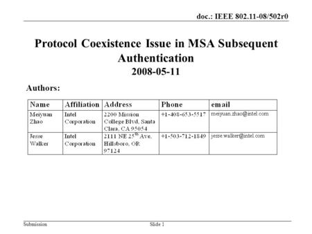 Protocol Coexistence Issue in MSA Subsequent Authentication
