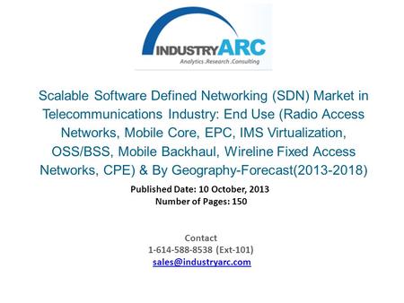 Scalable Software Defined Networking (SDN) Market in Telecommunications Industry: End Use (Radio Access Networks, Mobile Core, EPC, IMS Virtualization,