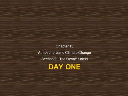 DAY ONE Chapter 13 Atmosphere and Climate Change Section 2: The Ozone Shield.