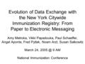 Evolution of Data Exchange with the New York Citywide Immunization Registry: From Paper to Electronic Messaging Amy Metroka, Vikki Papadouka, Paul Schaeffer,