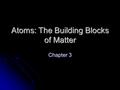 Atoms: The Building Blocks of Matter Chapter 3. SC Standard C.5.9 – Analyze a chemical process to account for the weight of all reagents and solvents.