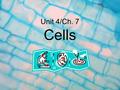 Unit 4/Ch. 7 Cells Introduction to Cells and the Cell Theory.
