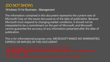 The information contained in this document represents the current view of Microsoft Corp on the issues discussed as of the date of publication. Because.