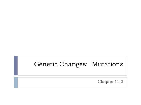 Genetic Changes: Mutations Chapter 11.3. I. MUTATION  ANY change in an organisms DNA sequence  Causes  Errors in replication  Transcription  Cell.