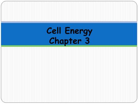 Cell Energy Chapter 3. Cells need energy in order to work properly Plant cells get energy through photosynthesis, which happens in the chloroplast Animal.